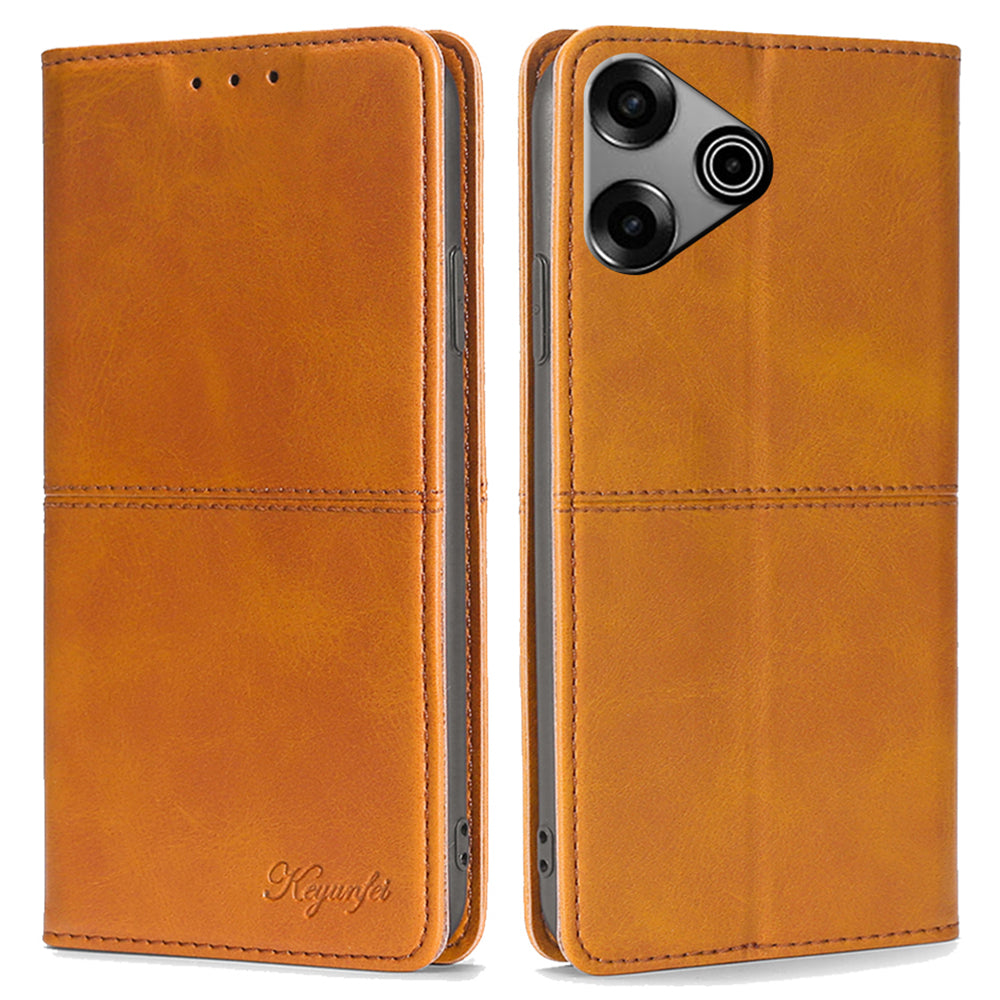 For Transsion Tecno Pova 6 Pro 5G Case Flip Leather Cowhide Texture Phone Cover Magnetic Auto-absorbed - Light Brown