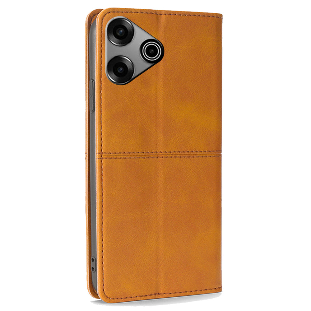For Transsion Tecno Pova 6 Pro 5G Case Flip Leather Cowhide Texture Phone Cover Magnetic Auto-absorbed - Light Brown