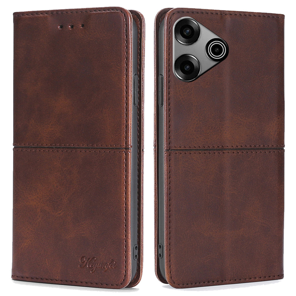 For Transsion Tecno Pova 6 Pro 5G Case Flip Leather Cowhide Texture Phone Cover Magnetic Auto-absorbed - Dark Brown