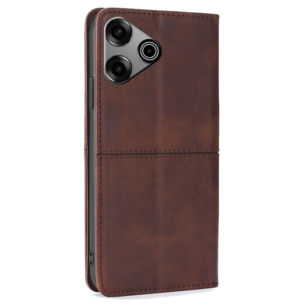 For Transsion Tecno Pova 6 Pro 5G Case Flip Leather Cowhide Texture Phone Cover Magnetic Auto-absorbed - Dark Brown