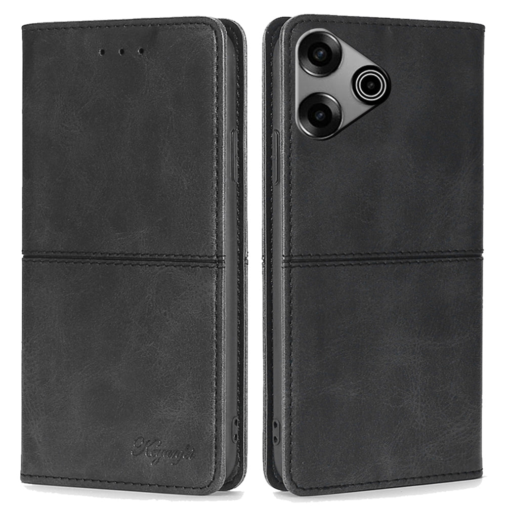 For Transsion Tecno Pova 6 Pro 5G Case Flip Leather Cowhide Texture Phone Cover Magnetic Auto-absorbed - Black