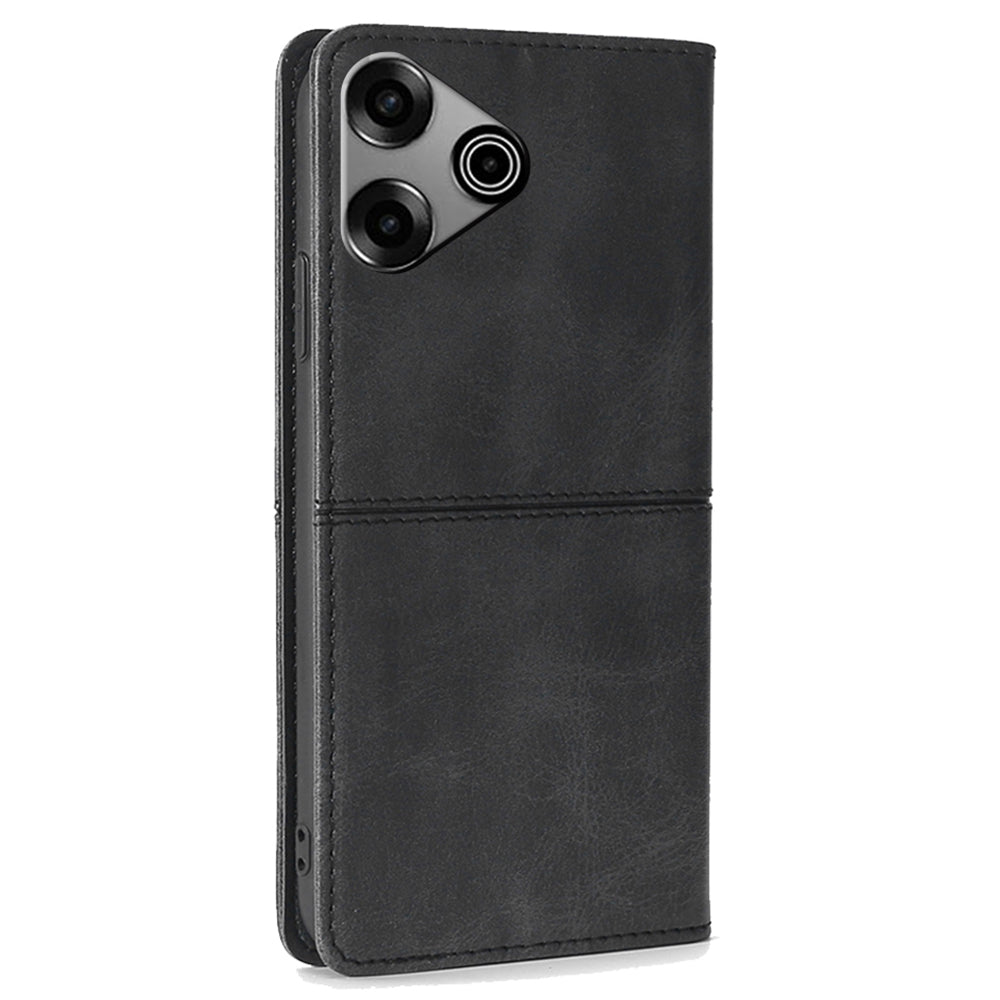 For Transsion Tecno Pova 6 Pro 5G Case Flip Leather Cowhide Texture Phone Cover Magnetic Auto-absorbed - Black