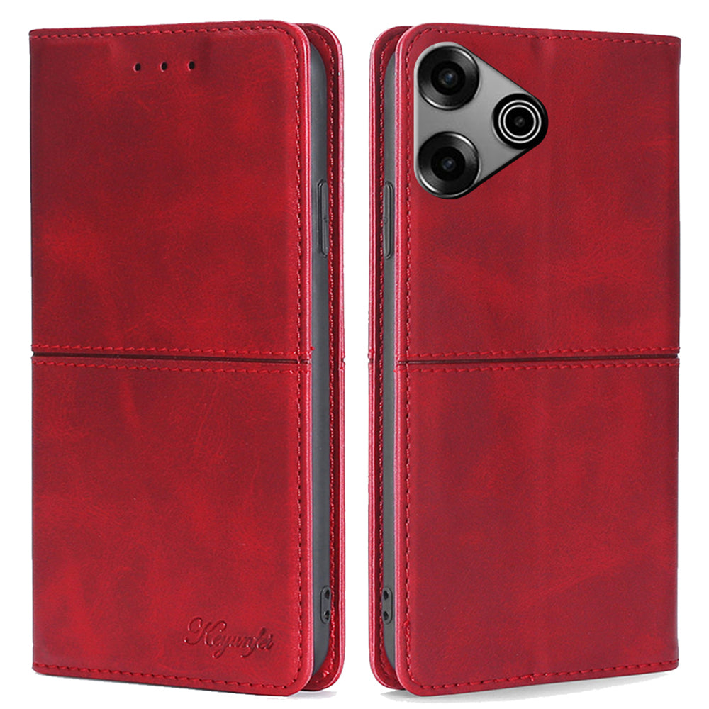 For Transsion Tecno Pova 6 Pro 5G Case Flip Leather Cowhide Texture Phone Cover Magnetic Auto-absorbed - Red