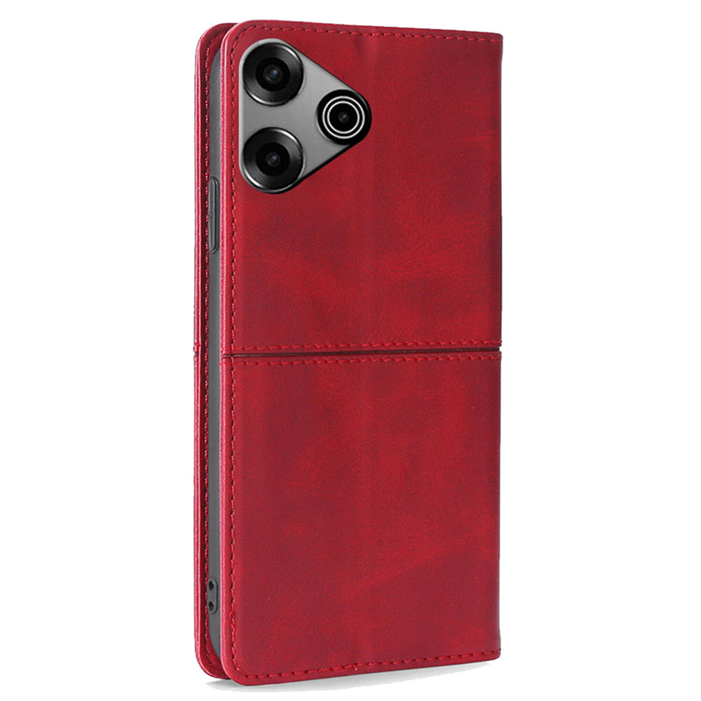 For Transsion Tecno Pova 6 Pro 5G Case Flip Leather Cowhide Texture Phone Cover Magnetic Auto-absorbed - Red