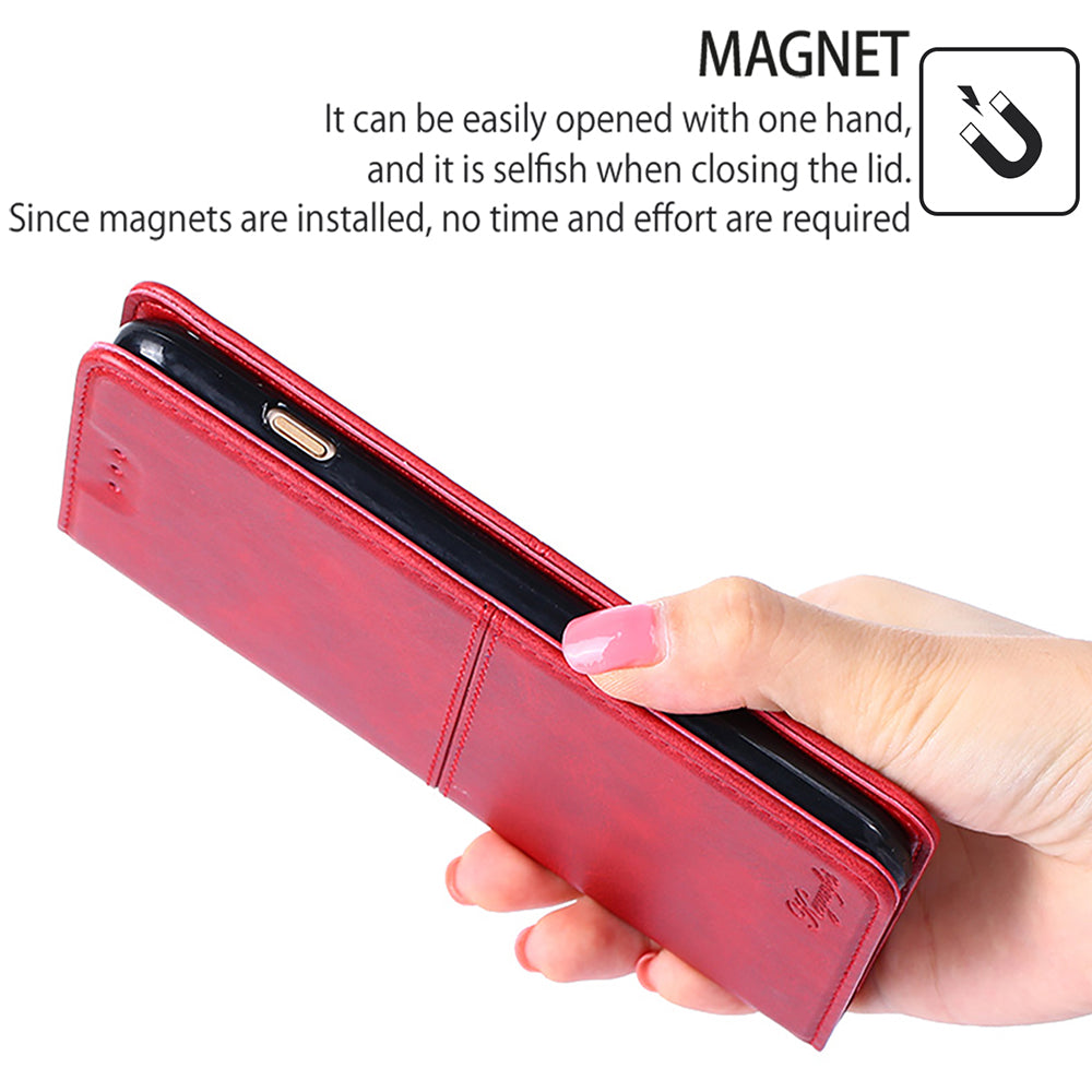For Realme 12 Case 2 Card Slots Magnetic Closure Folio Leather Cell Phone Cover - Red
