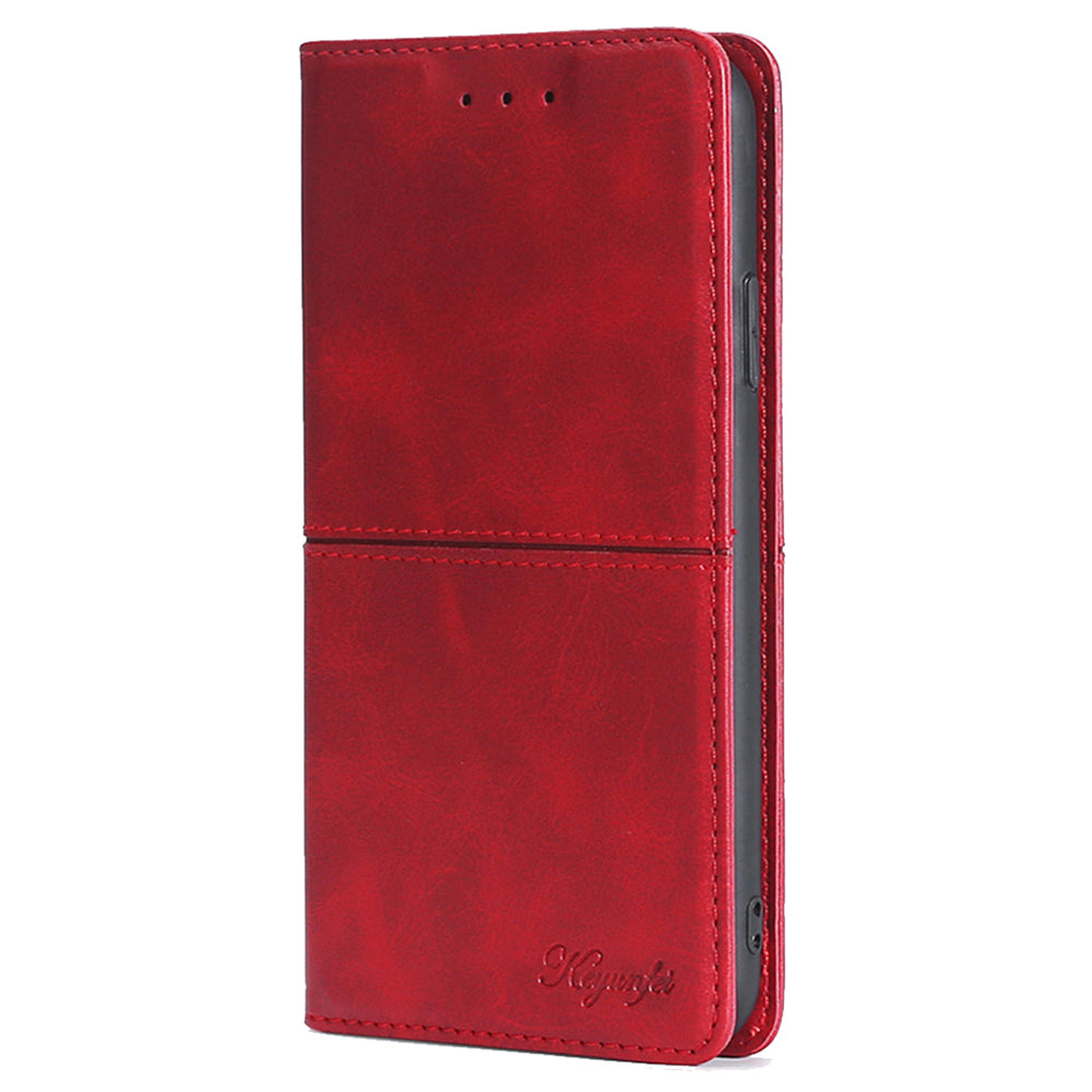 For Realme 12 Case 2 Card Slots Magnetic Closure Folio Leather Cell Phone Cover - Red