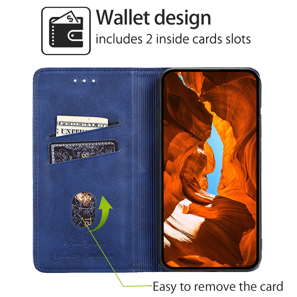 For Realme 12 Case 2 Card Slots Magnetic Closure Folio Leather Cell Phone Cover - Blue