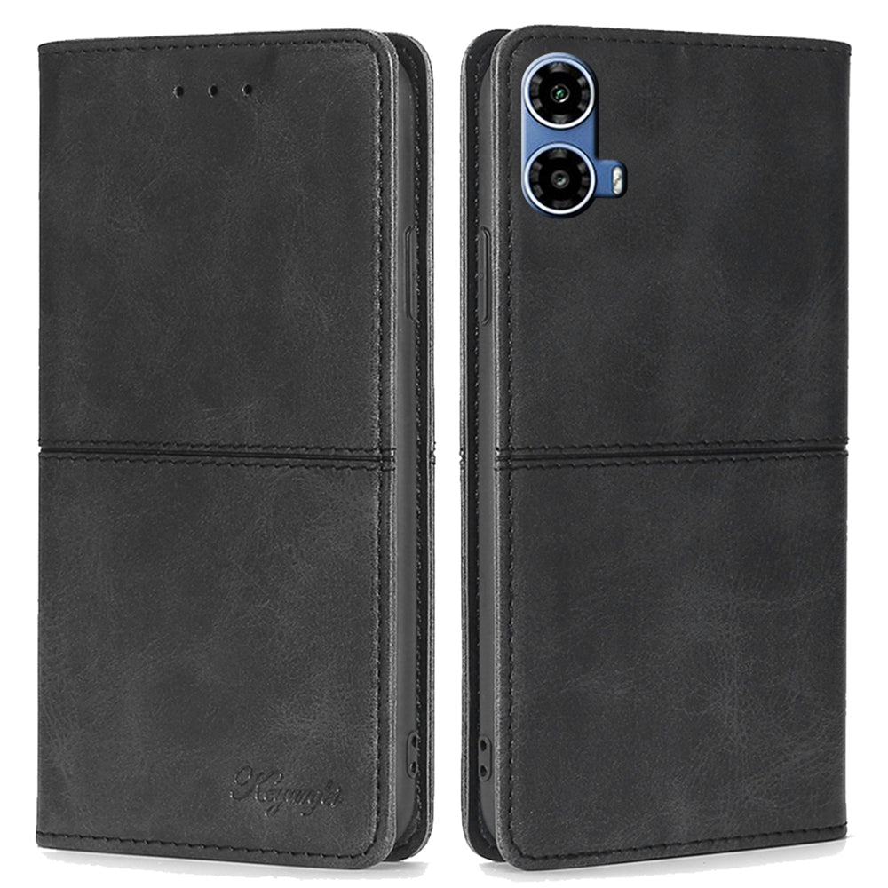 For Motorola Moto G34 5G Case Cowhide Texture Leather Auto Magnetic Closed Phone Cover - Black