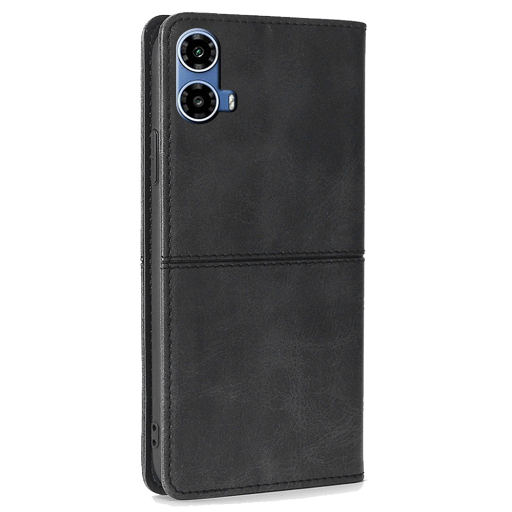 For Motorola Moto G34 5G Case Cowhide Texture Leather Auto Magnetic Closed Phone Cover - Black