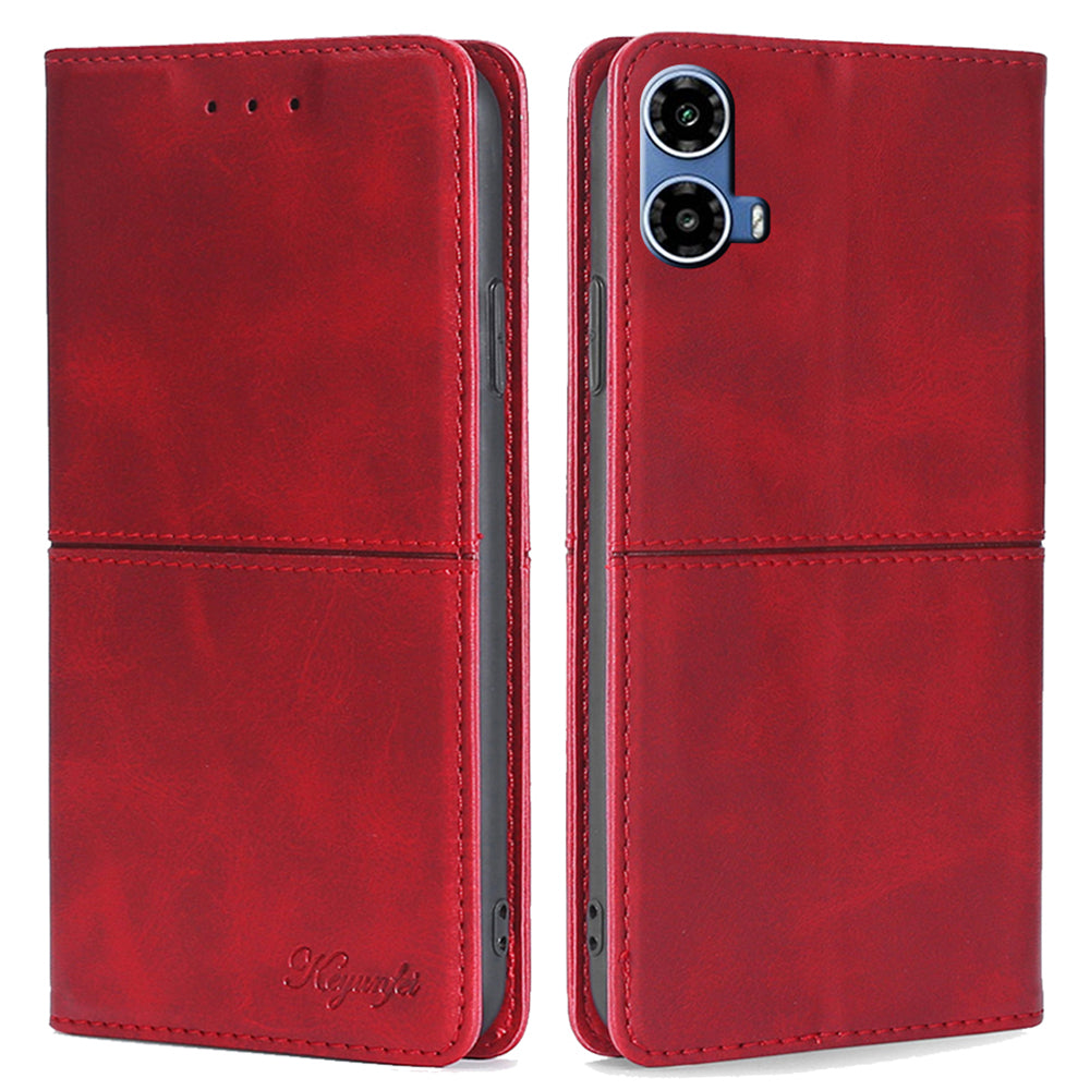 For Motorola Moto G34 5G Case Cowhide Texture Leather Auto Magnetic Closed Phone Cover - Red