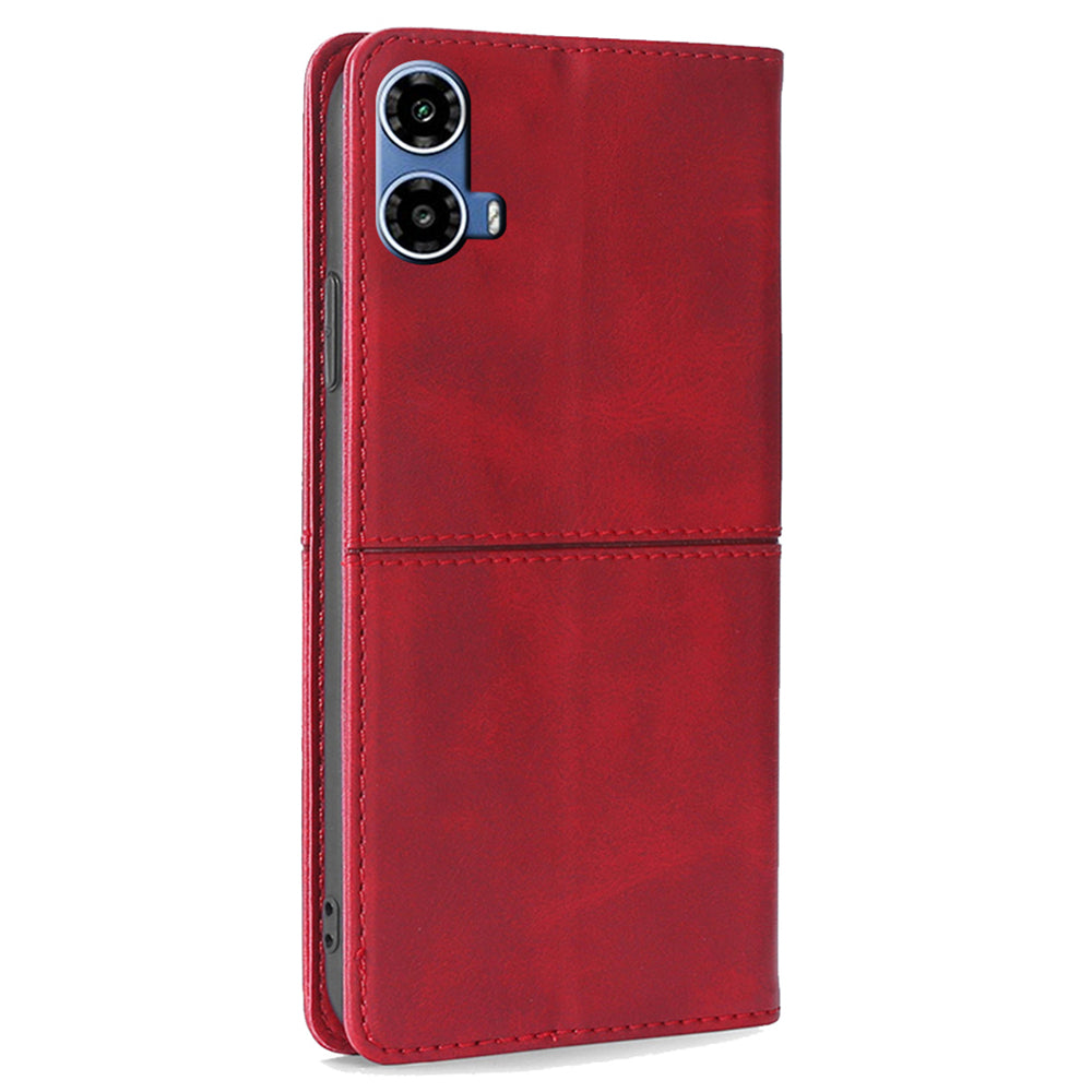 For Motorola Moto G34 5G Case Cowhide Texture Leather Auto Magnetic Closed Phone Cover - Red