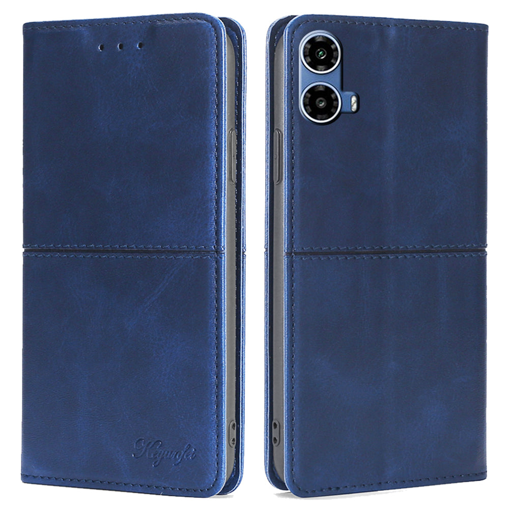 For Motorola Moto G34 5G Case Cowhide Texture Leather Auto Magnetic Closed Phone Cover - Blue