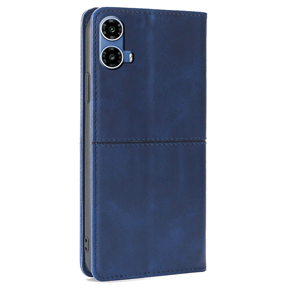 For Motorola Moto G34 5G Case Cowhide Texture Leather Auto Magnetic Closed Phone Cover - Blue