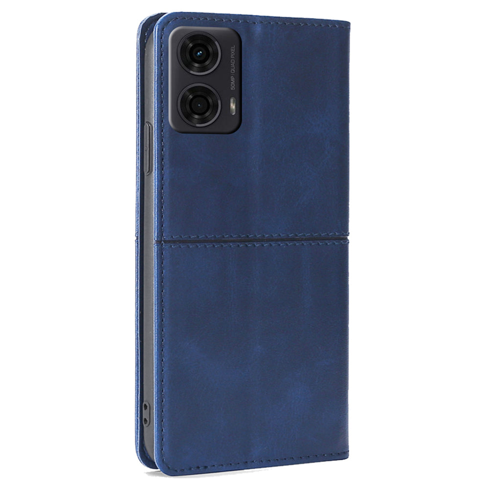 For Motorola Moto G24 4G / Moto G04 4G Case Cowhide Texture Leather Card Holder Shockproof Phone Cover - Blue