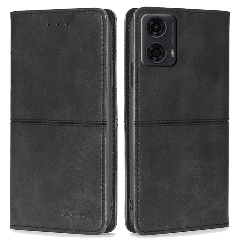 For Motorola Moto G24 4G / Moto G04 4G Case Cowhide Texture Leather Card Holder Shockproof Phone Cover - Black