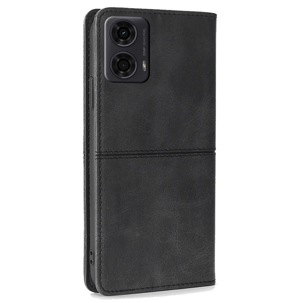 For Motorola Moto G24 4G / Moto G04 4G Case Cowhide Texture Leather Card Holder Shockproof Phone Cover - Black