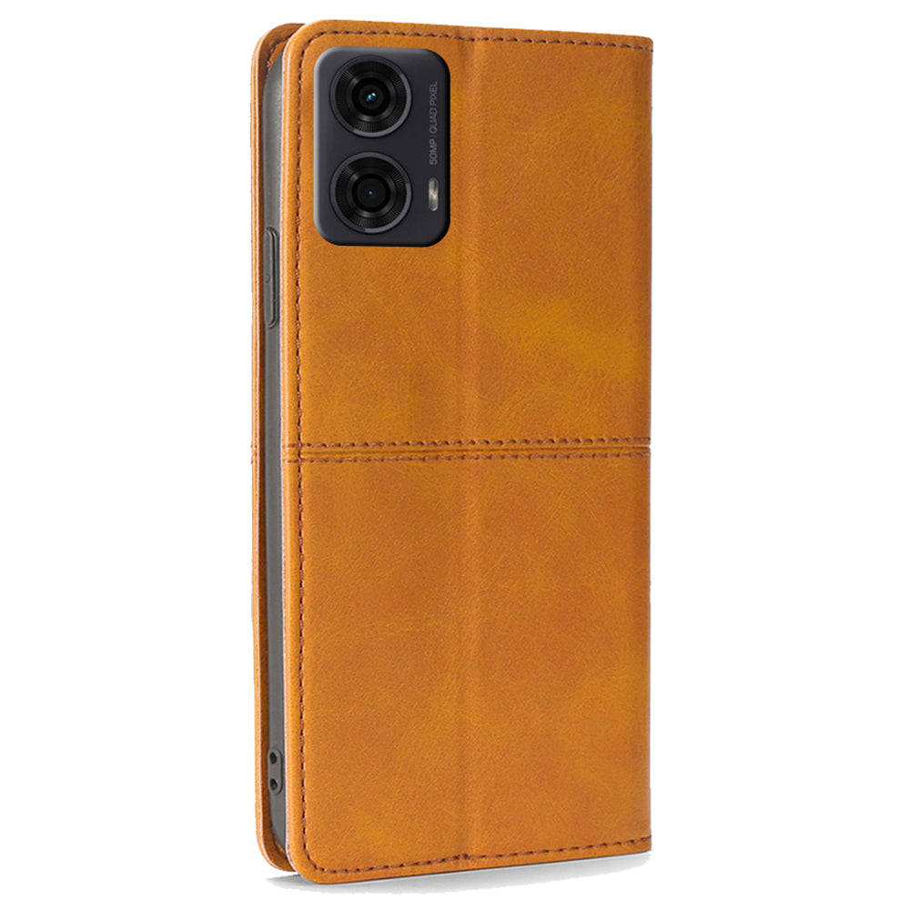 For Motorola Moto G24 4G / Moto G04 4G Case Cowhide Texture Leather Card Holder Shockproof Phone Cover - Light Brown