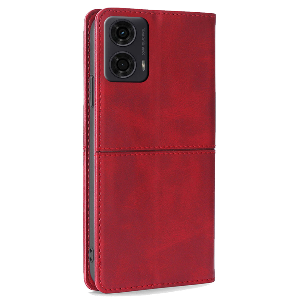 For Motorola Moto G24 4G / Moto G04 4G Case Cowhide Texture Leather Card Holder Shockproof Phone Cover - Red