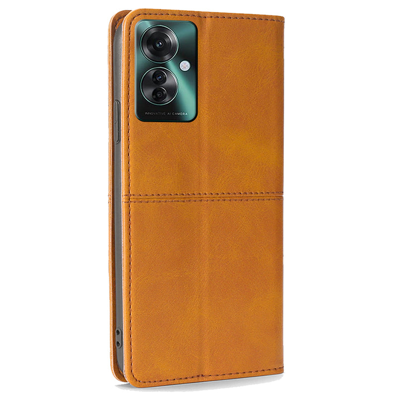 For Oppo Reno11 F 5G / F25 Pro 5G Case with Card Holder PU Leather Cowhide Texture Folio Phone Cover - Light Brown