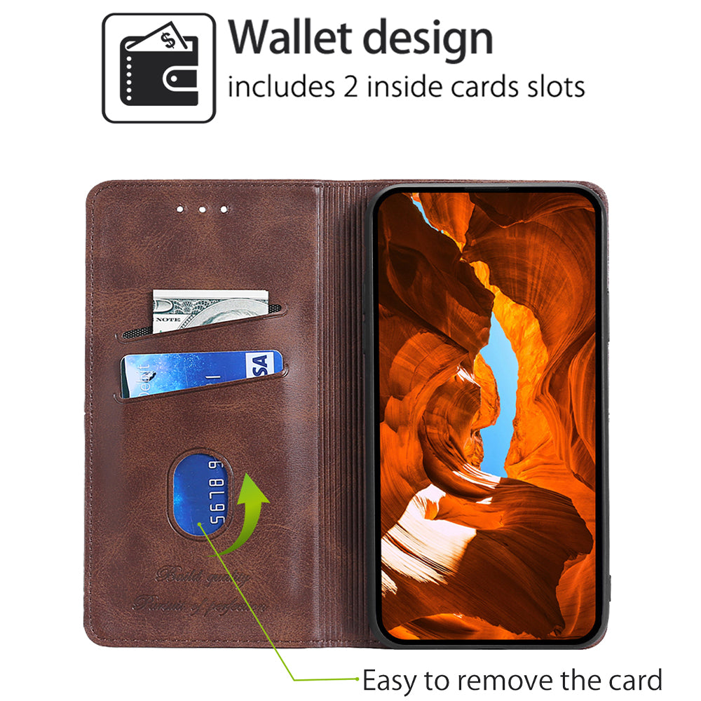 For Oppo Reno11 F 5G / F25 Pro 5G Case with Card Holder PU Leather Cowhide Texture Folio Phone Cover - Dark Brown