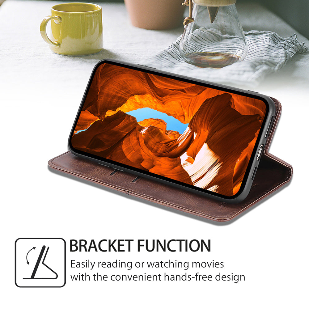 For Oppo Reno11 F 5G / F25 Pro 5G Case with Card Holder PU Leather Cowhide Texture Folio Phone Cover - Dark Brown