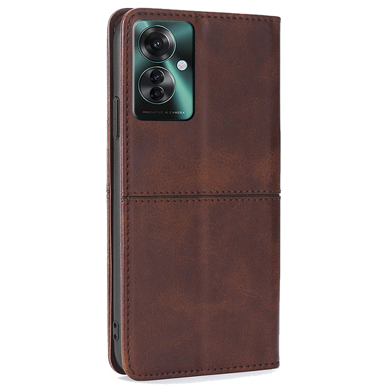 For Oppo Reno11 F 5G / F25 Pro 5G Case with Card Holder PU Leather Cowhide Texture Folio Phone Cover - Dark Brown