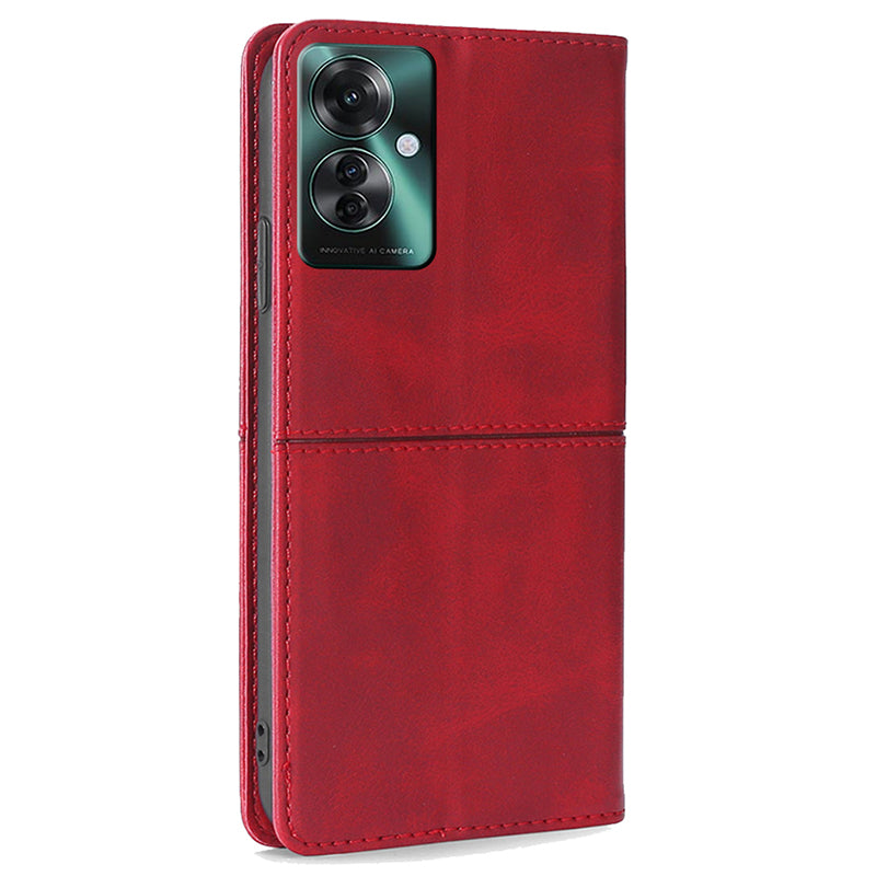 For Oppo Reno11 F 5G / F25 Pro 5G Case with Card Holder PU Leather Cowhide Texture Folio Phone Cover - Red