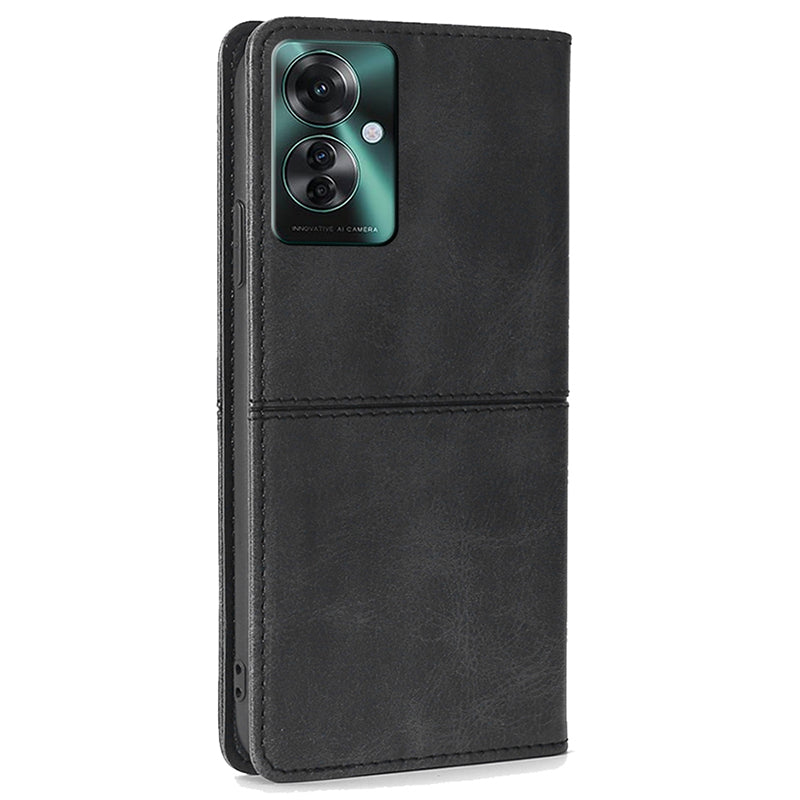 For Oppo Reno11 F 5G / F25 Pro 5G Case with Card Holder PU Leather Cowhide Texture Folio Phone Cover - Black