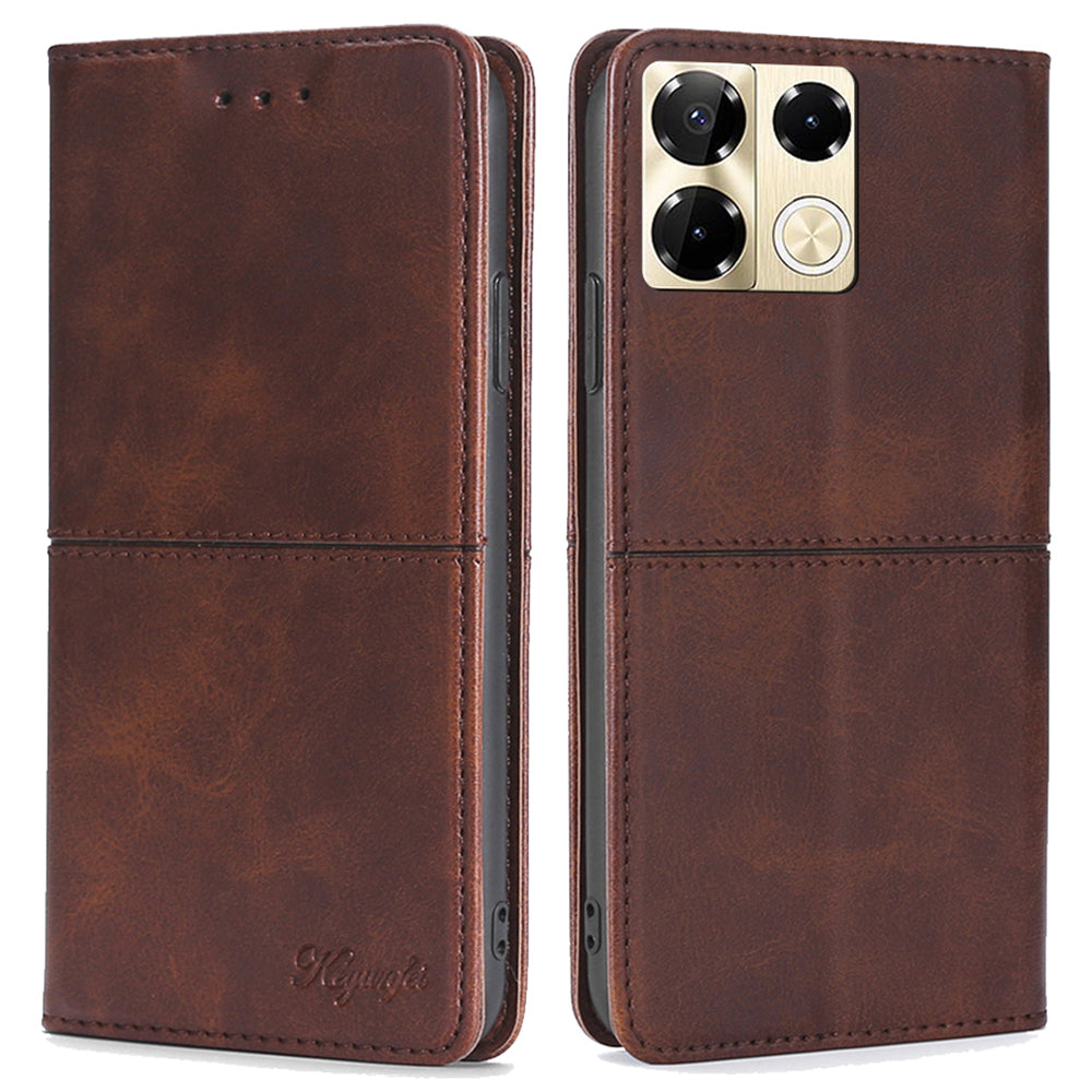 For Transsion Infinix Note 40 Pro 5G Case PU Leather Magnetic Shockproof Folio Phone Cover - Dark Brown