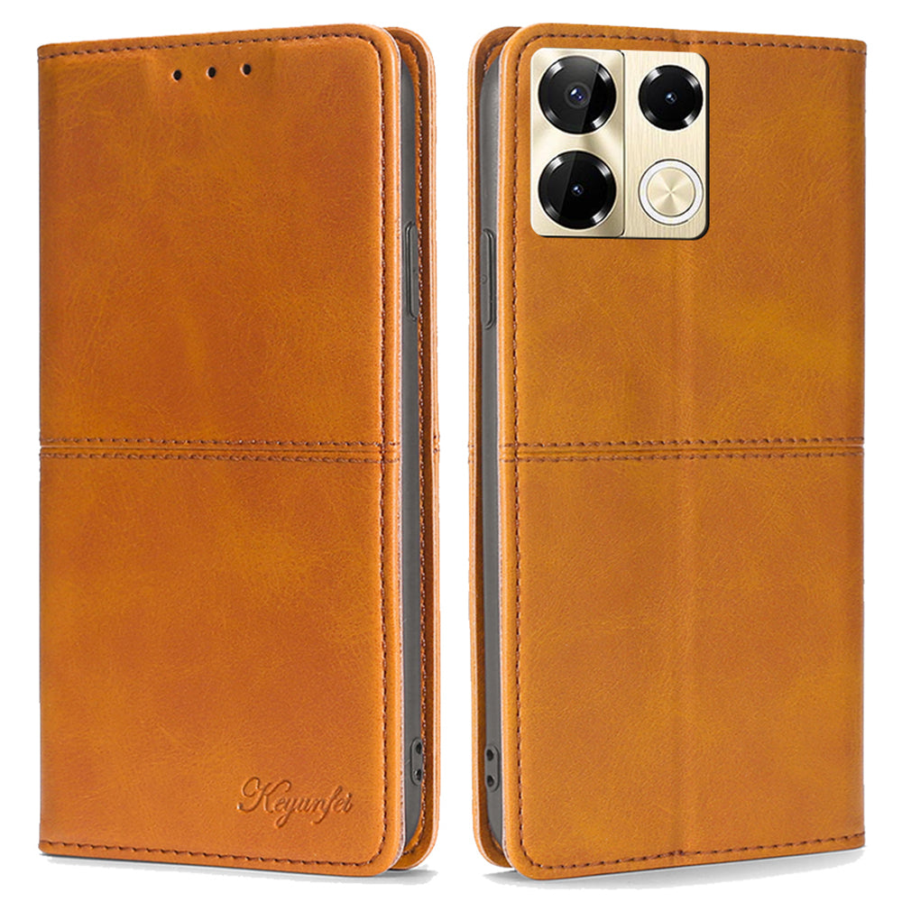 For Transsion Infinix Note 40 Pro 5G Case PU Leather Magnetic Shockproof Folio Phone Cover - Light Brown