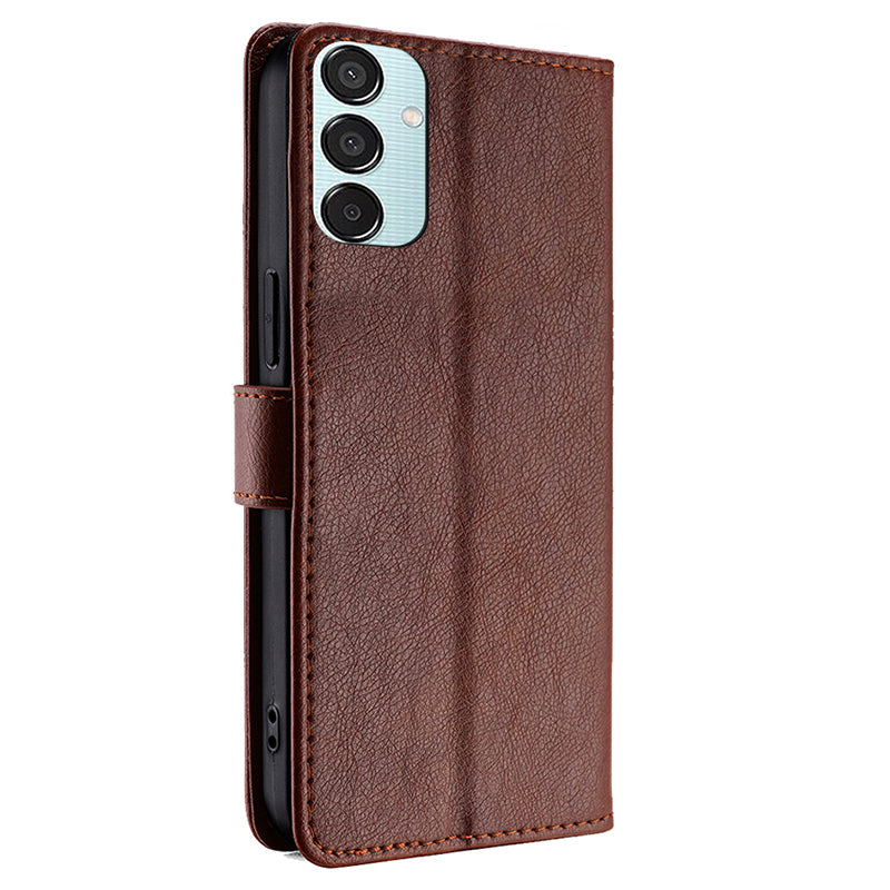 For Samsung Galaxy M15 5G Case Zipper Pocket Shock-absorbent Leather Wallet Phone Cover - Brown