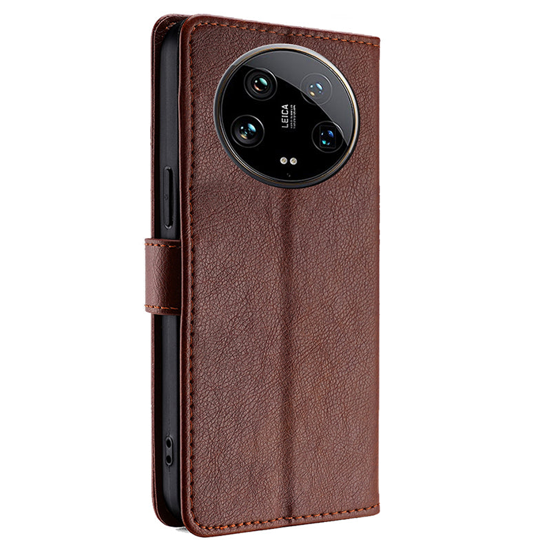 For Xiaomi 14 Ultra Phone Shell Zipper Wallet Leather Stand Case with Hand Strap - Brown