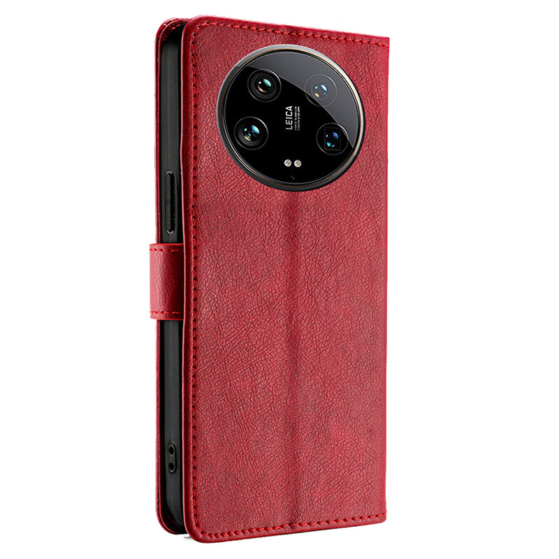 For Xiaomi 14 Ultra Phone Shell Zipper Wallet Leather Stand Case with Hand Strap - Red