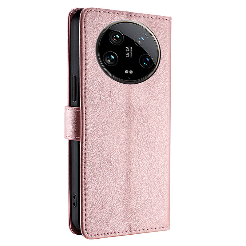 For Xiaomi 14 Ultra Phone Shell Zipper Wallet Leather Stand Case with Hand Strap - Rose Gold