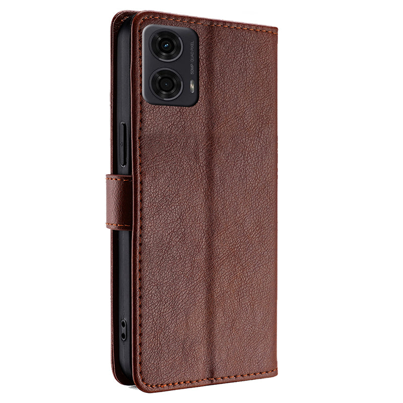 For Motorola Moto G24 4G / G04 4G Phone Case Zipper Pocket Anti-drop Wallet Leather Cover - Brown