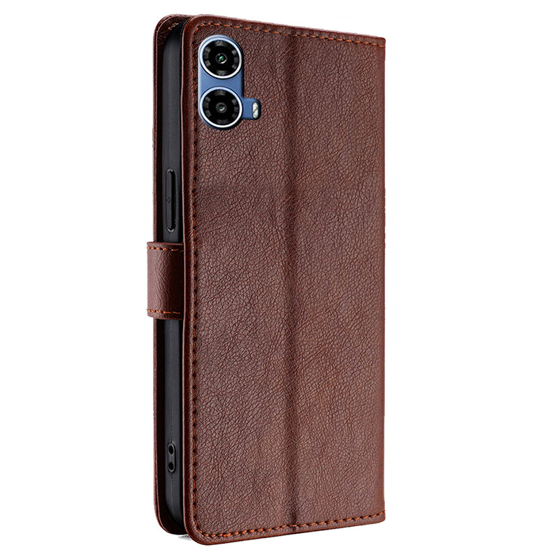 For Motorola Moto G34 5G Case Zipper Pocket Leather Wallet Anti-shock Phone Cover - Brown