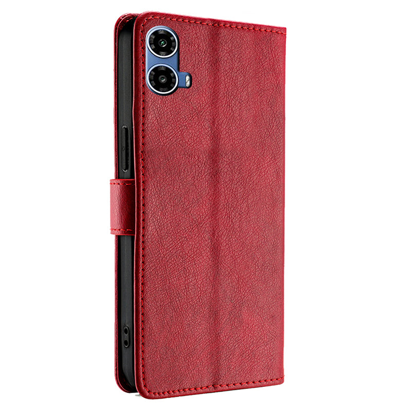 For Motorola Moto G34 5G Case Zipper Pocket Leather Wallet Anti-shock Phone Cover - Red