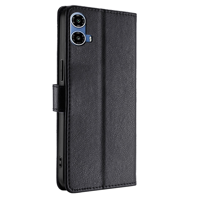 For Motorola Moto G34 5G Case Zipper Pocket Leather Wallet Anti-shock Phone Cover - Black