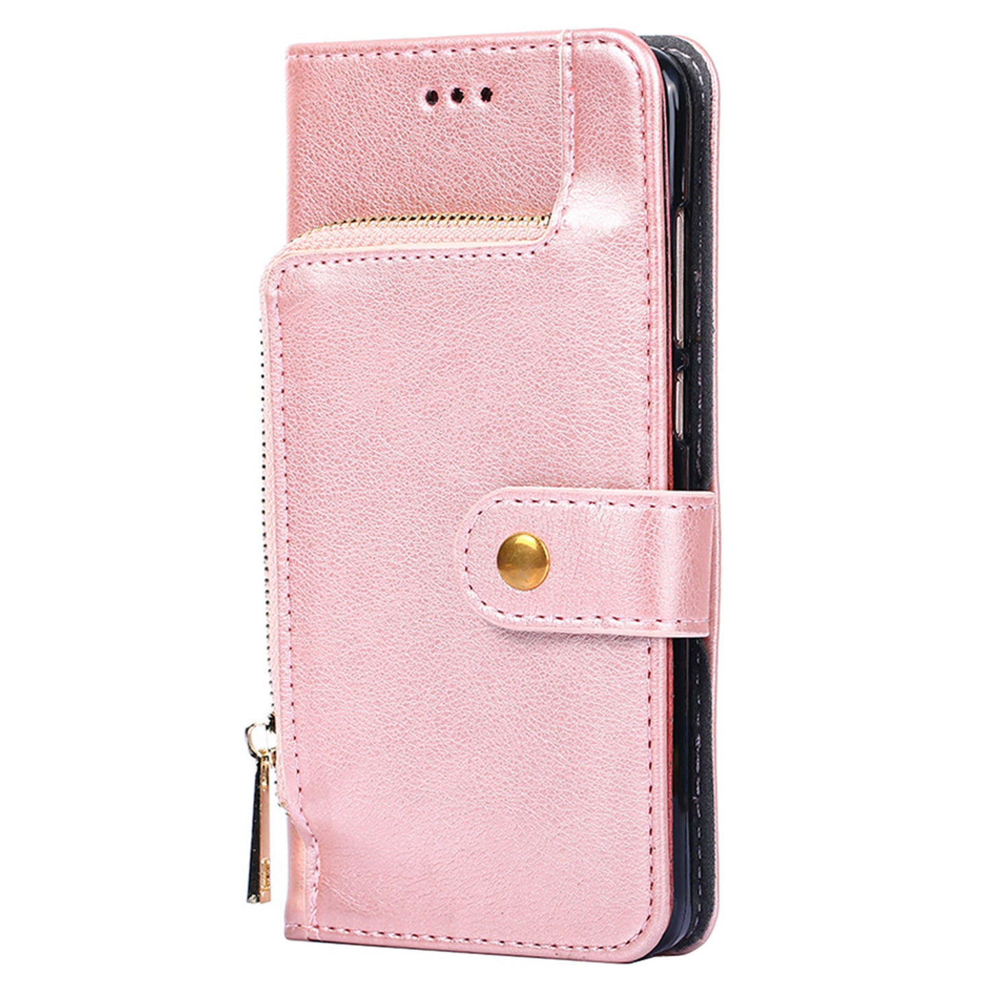 For Motorola Moto G34 5G Case Zipper Pocket Leather Wallet Anti-shock Phone Cover - Rose Gold