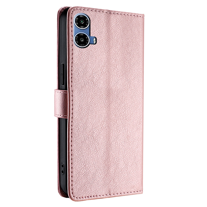 For Motorola Moto G34 5G Case Zipper Pocket Leather Wallet Anti-shock Phone Cover - Rose Gold