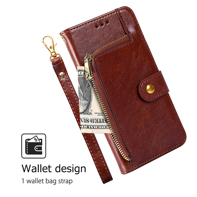 For Realme 12 Pro 5G / 12 Pro+ 5G Zipper Wallet Case Anti-drop Leather Stand Phone Cover - Brown
