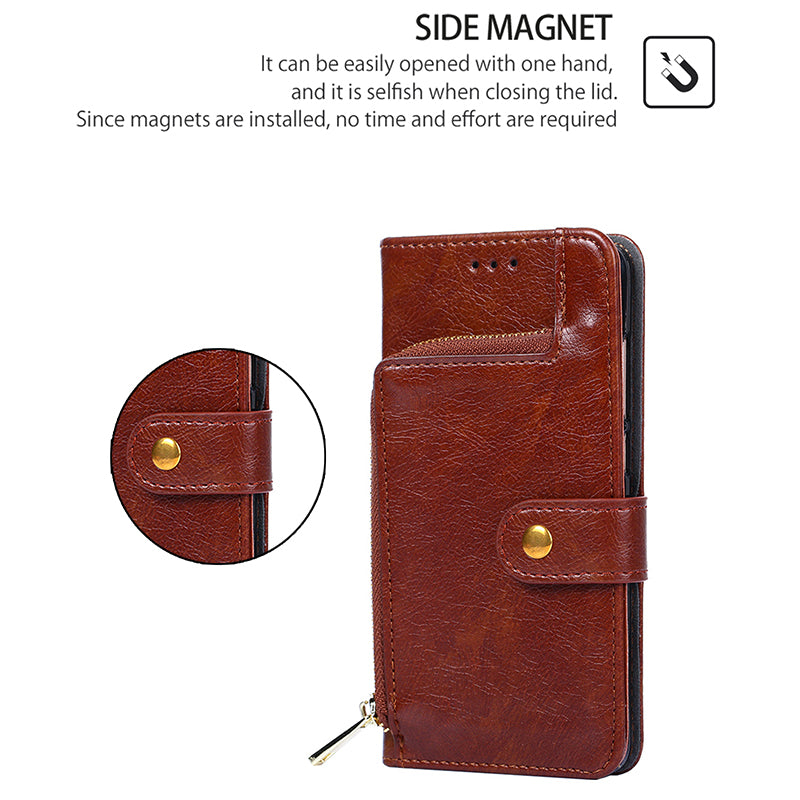 For Realme 12 Pro 5G / 12 Pro+ 5G Zipper Wallet Case Anti-drop Leather Stand Phone Cover - Brown