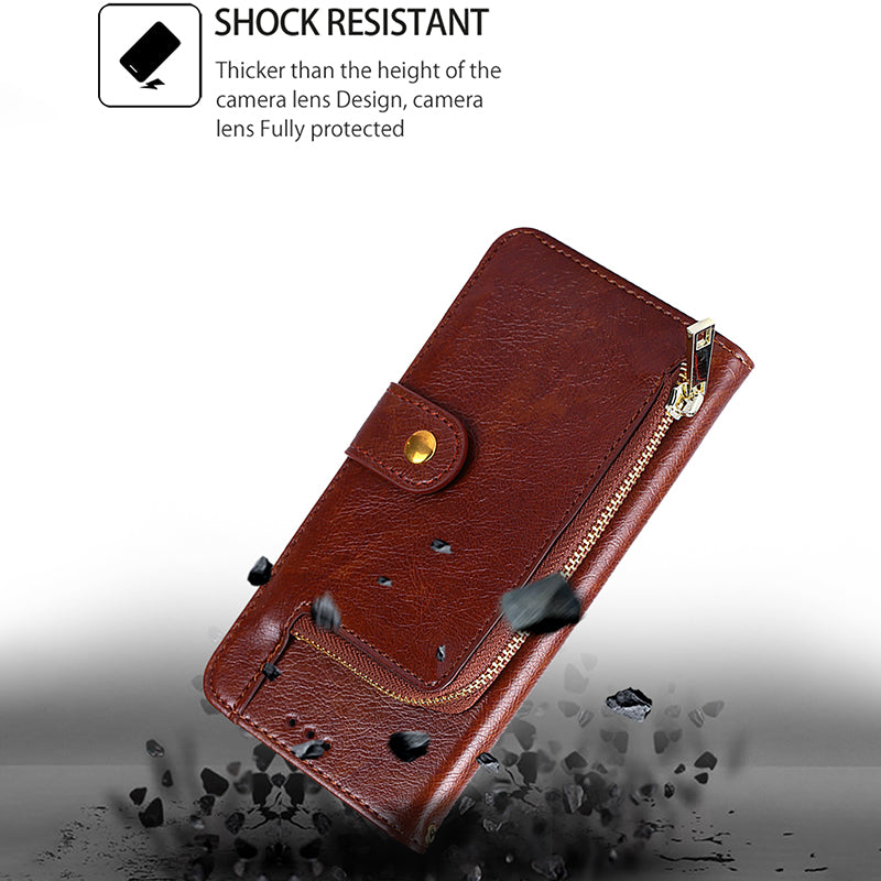For Realme 12 Pro 5G / 12 Pro+ 5G Zipper Wallet Case Anti-drop Leather Stand Phone Cover - Brown