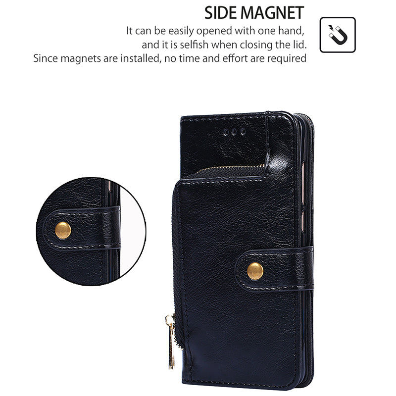 For Realme 12 Pro 5G / 12 Pro+ 5G Zipper Wallet Case Anti-drop Leather Stand Phone Cover - Black