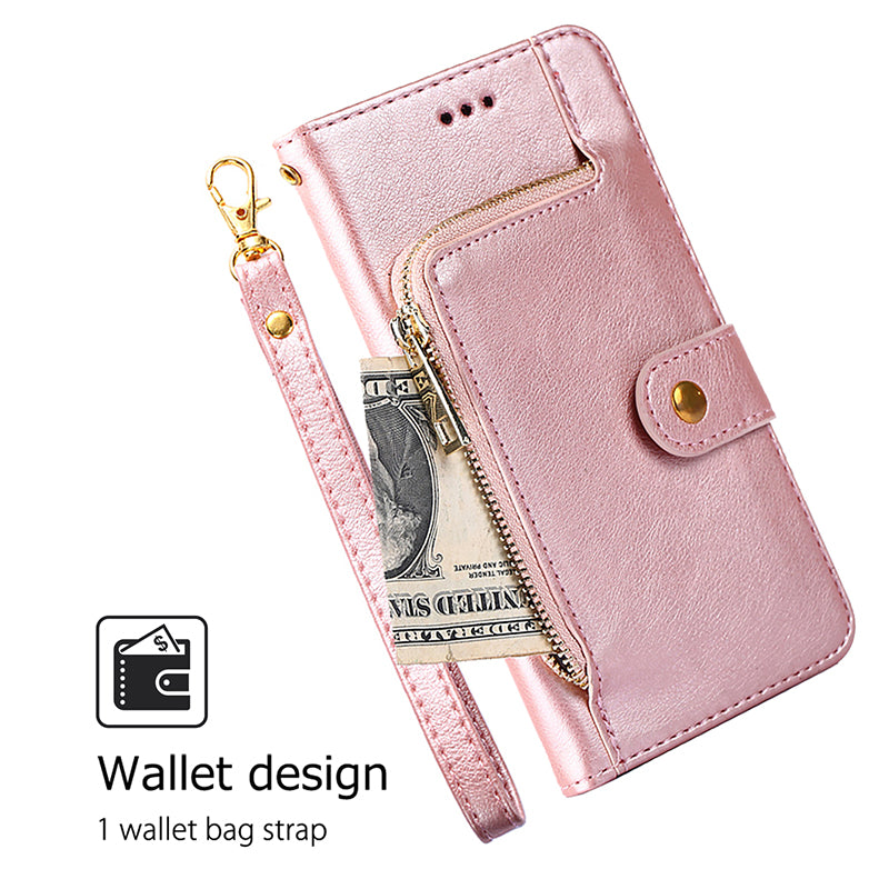 For Realme 12 Pro 5G / 12 Pro+ 5G Zipper Wallet Case Anti-drop Leather Stand Phone Cover - Rose Gold