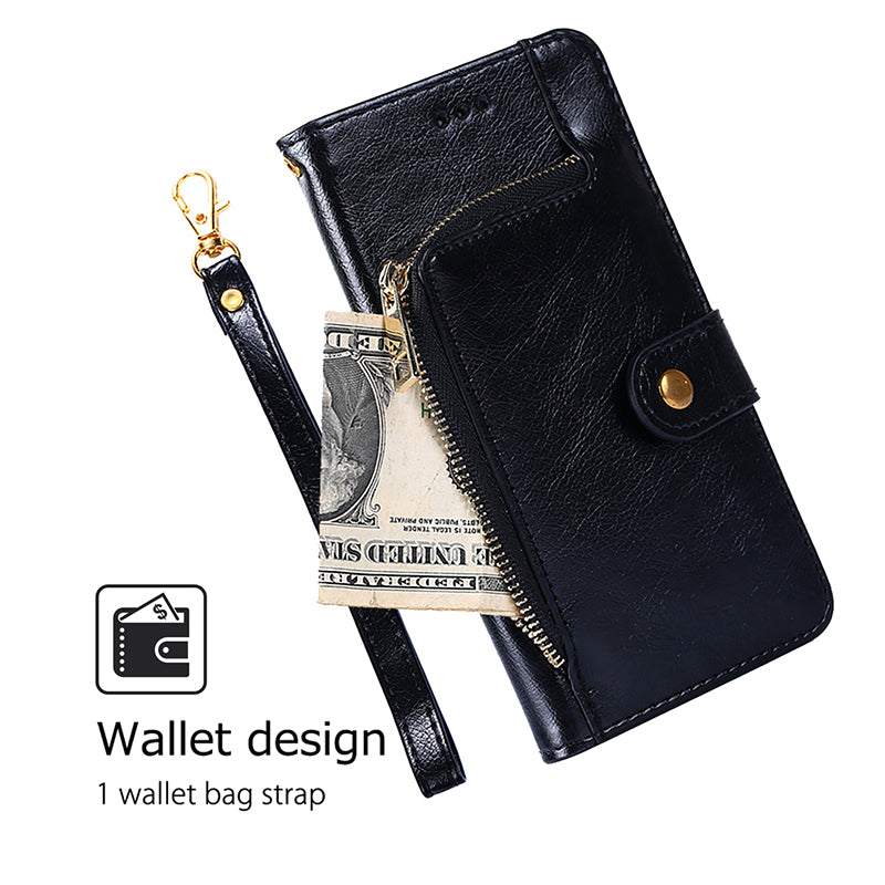 For Realme 12+ 5G Zipper Wallet Case Full Protection Flip Leather Phone Cover - Black
