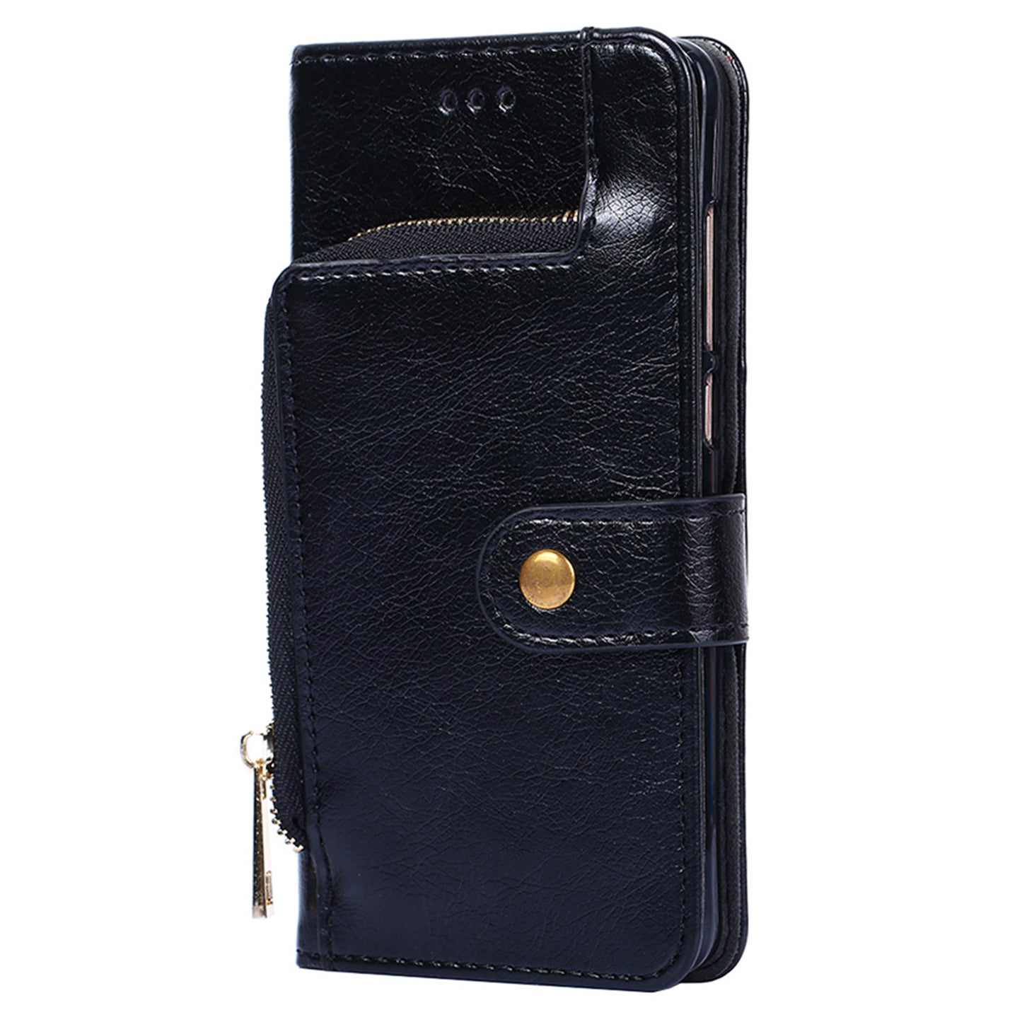For Realme 12+ 5G Zipper Wallet Case Full Protection Flip Leather Phone Cover - Black
