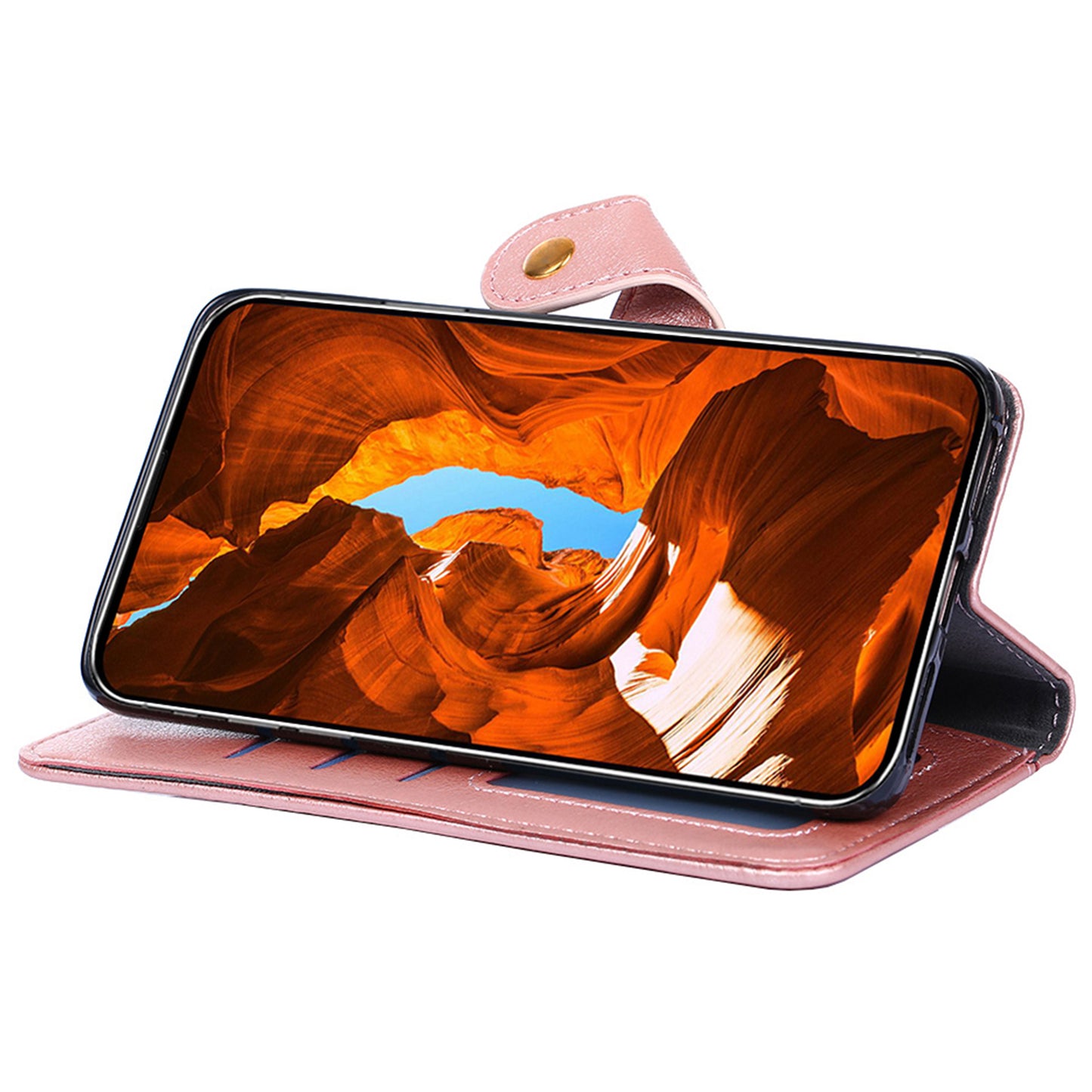For Realme 12 Case Leather Zipper Wallet Phone Cover with Magnetic Closure - Rose Gold
