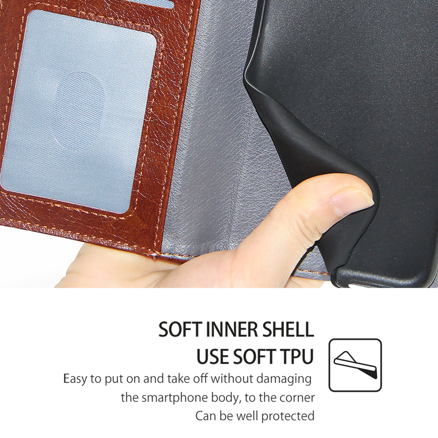 For Realme 12 Case Leather Zipper Wallet Phone Cover with Magnetic Closure - Brown