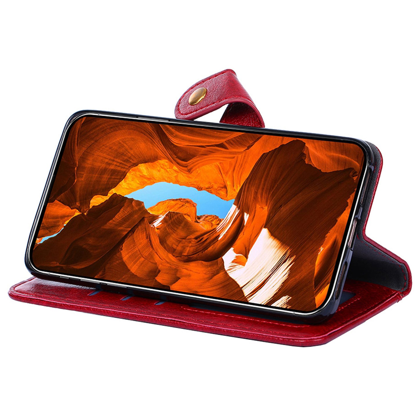 For Realme 12 Case Leather Zipper Wallet Phone Cover with Magnetic Closure - Red